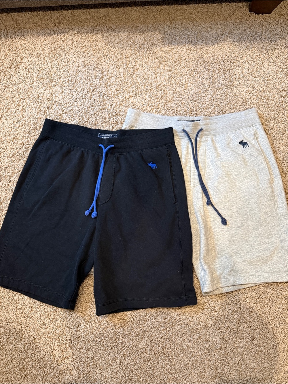 Abercrombie & Fitch Black and Light Gray Cotton-Blend Athletic Shorts Duo